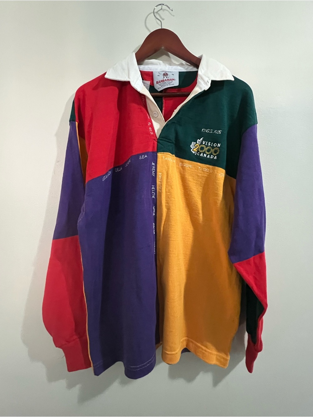 Vintage Barbarian Colorblock Rugby Shirt XL Made in Canada Long Sleeve 2000